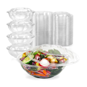 Ensaladera de pl&aacute;stico desechable con tapas herm&eacute;ticas