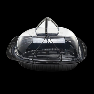 Bo&icirc;te d'emballage &agrave; emporter de poulet r&ocirc;ti avec couvercle antibu&eacute;e transparent